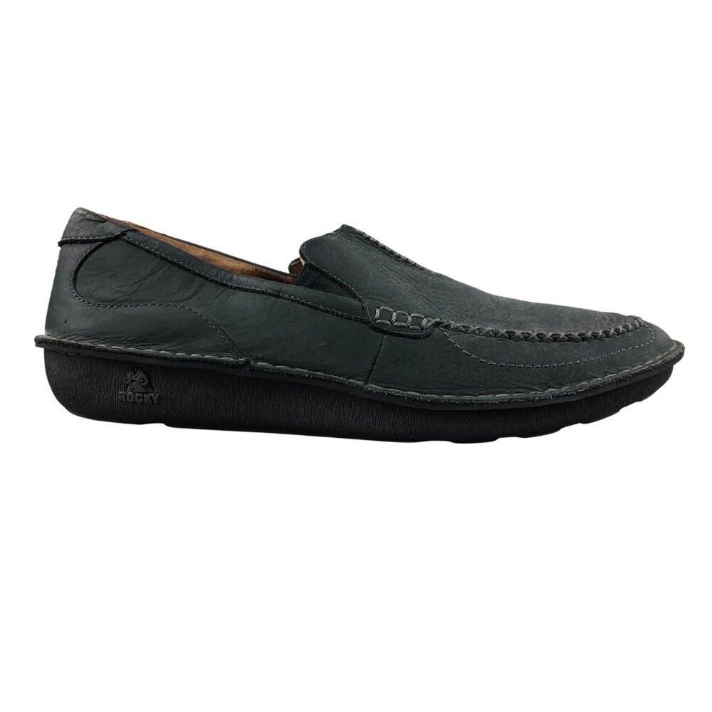 Rocky Men's Size 10.5M Slip On Black Leather Closed Toe Loafers Casual Shoes